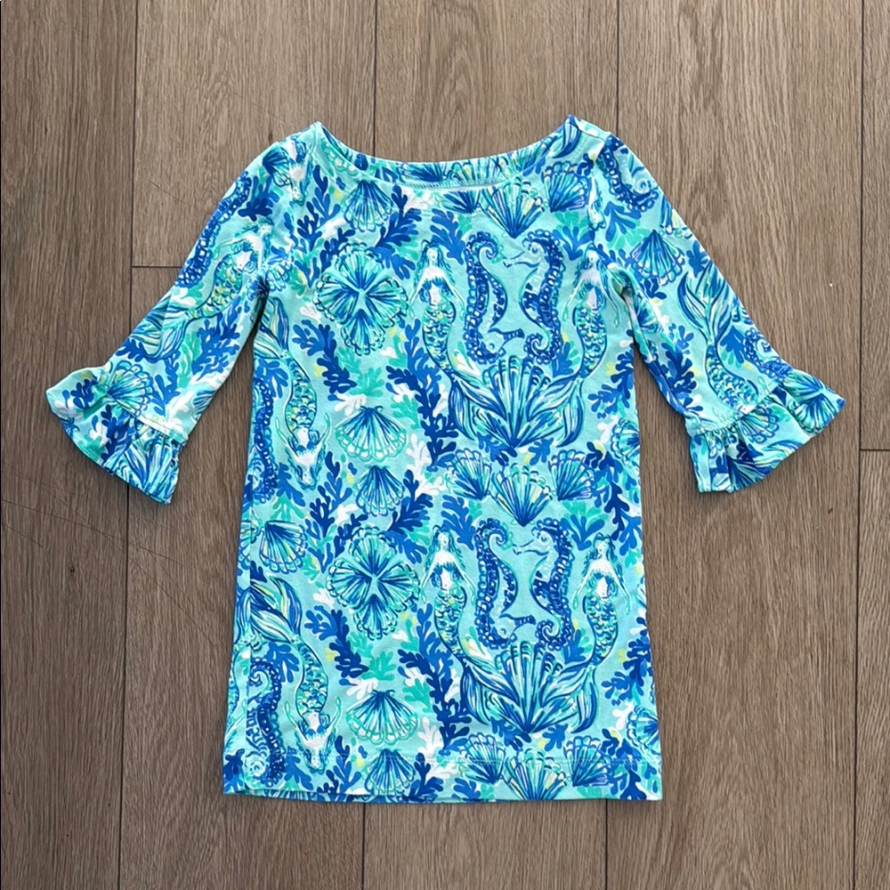 Lilly Pulitzer Mini Sophie Ruffle Dress size XS 2-3 sea glass aqua seeing double